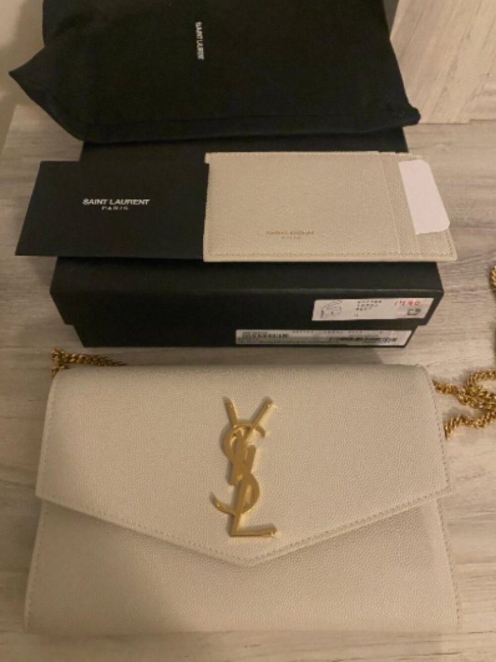 Saint Laurent Uptown YSL Wallet on Chain in Grained Leather